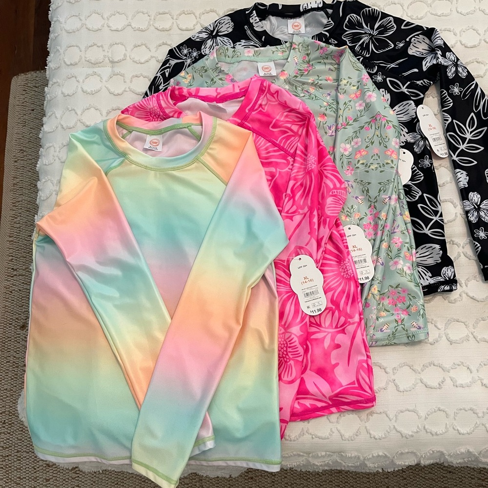 Wonder Nation Pink and Green Rashguards Swim Set